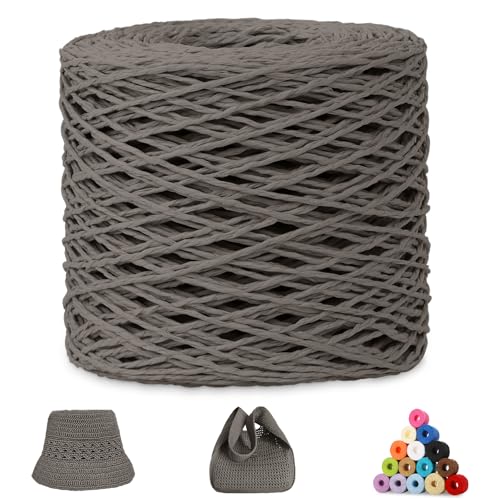 CAMAL Raffia Garn zum Häkeln, Papierdraht Bastband zum Basteln 1.5mm x 200m Raffia Bast Bunt Papiergarn zum Häkeln Von Taschen, Strandmütze, DIY Handarbeiten (Grau) von CAMAL