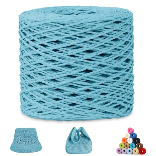 CAMAL Raffia Garn zum Häkeln, Papierdraht Bastband zum Basteln 1.5mm x 200m Raffia Bast Bunt Papiergarn zum Häkeln Von Taschen, Strandmütze, DIY Handarbeiten (Hellblau) von CAMAL