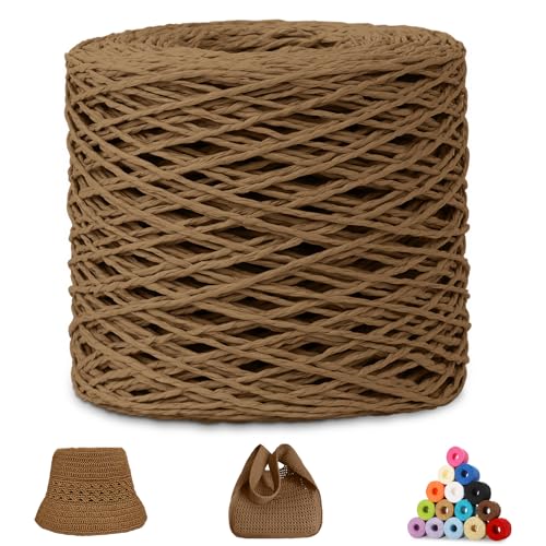 CAMAL Raffia Garn zum Häkeln, Papierdraht Bastband zum Basteln 1.5mm x 200m Raffia Bast Bunt Papiergarn zum Häkeln Von Taschen, Strandmütze, DIY Handarbeiten (Hellkaffee) von CAMAL