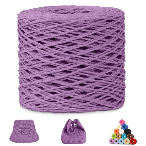 CAMAL Raffia Garn zum Häkeln, Papierdraht Bastband zum Basteln 1.5mm x 200m Raffia Bast Bunt Papiergarn zum Häkeln Von Taschen, Strandmütze, DIY Handarbeiten (Hellviolett) von CAMAL