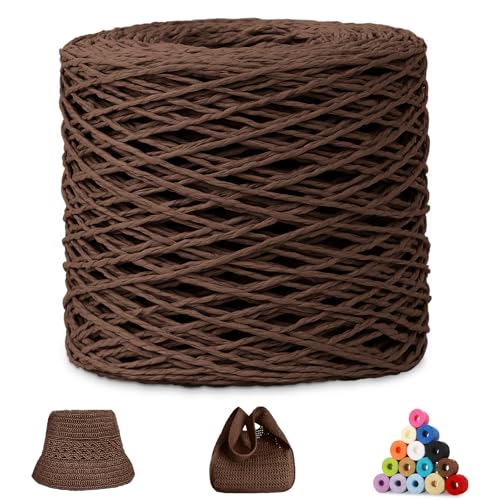 CAMAL Raffia Garn zum Häkeln, Papierdraht Bastband zum Basteln 1.5mm x 200m Raffia Bast Bunt Papiergarn zum Häkeln Von Taschen, Strandmütze, DIY Handarbeiten (Kaffee) von CAMAL