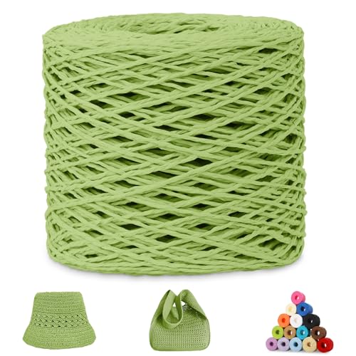 CAMAL Raffia Garn zum Häkeln, Papierdraht Bastband zum Basteln 1.5mm x 200m Raffia Bast Bunt Papiergarn zum Häkeln Von Taschen, Strandmütze, DIY Handarbeiten (Obst Grün) von CAMAL