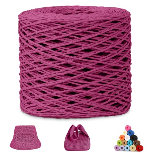 CAMAL Raffia Garn zum Häkeln, Papierdraht Bastband zum Basteln 1.5mm x 200m Raffia Bast Bunt Papiergarn zum Häkeln Von Taschen, Strandmütze, DIY Handarbeiten (Rosenrot) von CAMAL