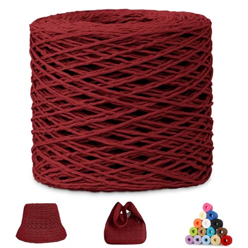 CAMAL Raffia Garn zum Häkeln, Papierdraht Bastband zum Basteln 1.5mm x 200m Raffia Bast Bunt Papiergarn zum Häkeln Von Taschen, Strandmütze, DIY Handarbeiten (Rot) von CAMAL