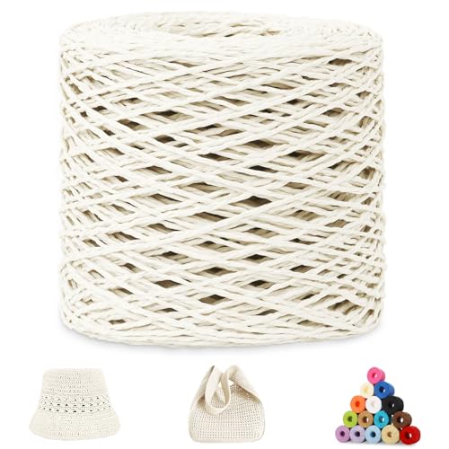 CAMAL Raffia Garn zum Häkeln, Papierdraht Bastband zum Basteln 1.5mm x 200m Raffia Bast Bunt Papiergarn zum Häkeln Von Taschen, Strandmütze, DIY Handarbeiten (Weiß) von CAMAL