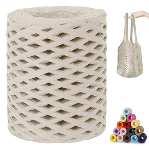 CAMAL Raffia Garn zum Häkeln, Papierdraht Bastband zum Basteln 3mm x 200m Raffia Bast Bunt Papiergarn zum Häkeln Von Taschen, Strandmütze, DIY Handarbeiten (Elfenbeinweiß) von CAMAL