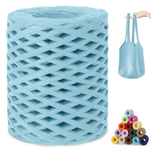CAMAL Raffia Garn zum Häkeln, Papierdraht Bastband zum Basteln 3mm x 200m Raffia Bast Bunt Papiergarn zum Häkeln Von Taschen, Strandmütze, DIY Handarbeiten (Hellblau) von CAMAL