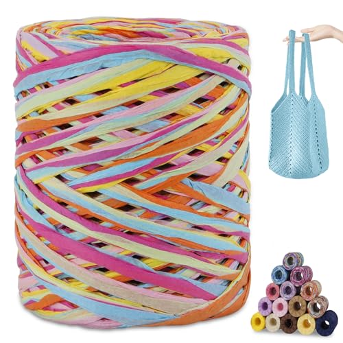 CAMAL Raffia Garn zum Häkeln, Papierdraht Bastband zum Basteln 3mm x 200m Raffia Bast Bunt Papiergarn zum Häkeln Von Taschen, Strandmütze, DIY Handarbeiten (Hellblau Grün) von CAMAL
