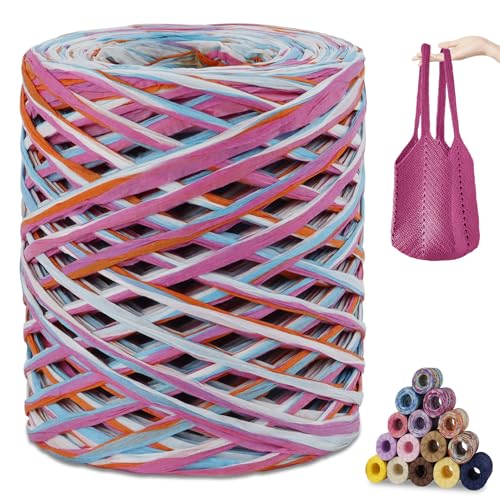 CAMAL Raffia Garn zum Häkeln, Papierdraht Bastband zum Basteln 3mm x 200m Raffia Bast Bunt Papiergarn zum Häkeln Von Taschen, Strandmütze, DIY Handarbeiten (Himmelblau Rose) von CAMAL