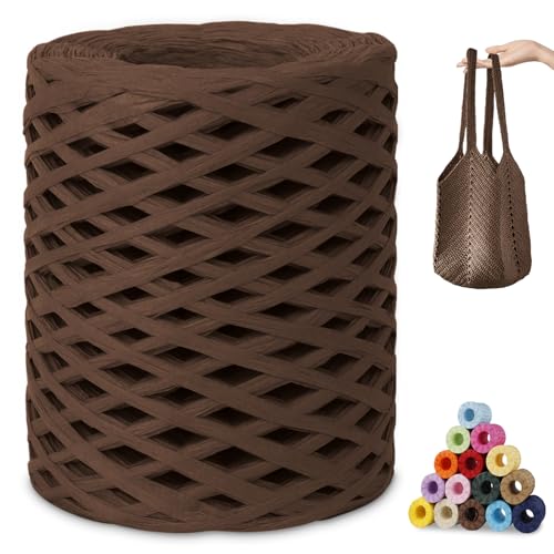 CAMAL Raffia Garn zum Häkeln, Papierdraht Bastband zum Basteln 3mm x 200m Raffia Bast Bunt Papiergarn zum Häkeln Von Taschen, Strandmütze, DIY Handarbeiten (Kaffee) von CAMAL