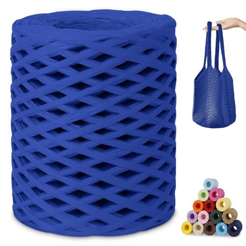 CAMAL Raffia Garn zum Häkeln, Papierdraht Bastband zum Basteln 3mm x 200m Raffia Bast Bunt Papiergarn zum Häkeln Von Taschen, Strandmütze, DIY Handarbeiten (Königlich) von CAMAL