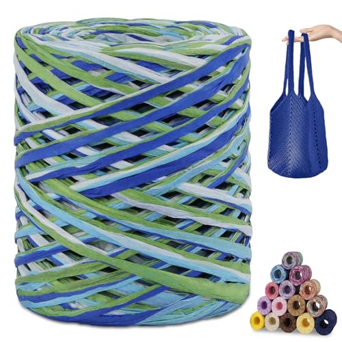 CAMAL Raffia Garn zum Häkeln, Papierdraht Bastband zum Basteln 3mm x 200m Raffia Bast Bunt Papiergarn zum Häkeln Von Taschen, Strandmütze, DIY Handarbeiten (Königlich Grün) von CAMAL
