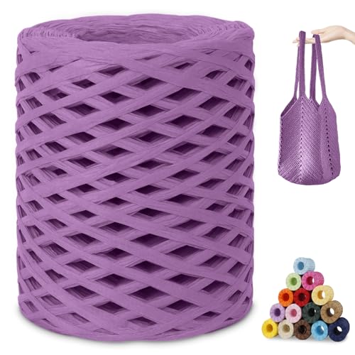 CAMAL Raffia Garn zum Häkeln, Papierdraht Bastband zum Basteln 3mm x 200m Raffia Bast Bunt Papiergarn zum Häkeln Von Taschen, Strandmütze, DIY Handarbeiten (Lila) von CAMAL