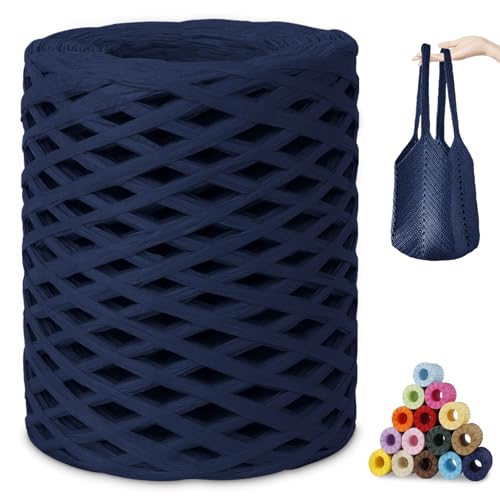 CAMAL Raffia Garn zum Häkeln, Papierdraht Bastband zum Basteln 3mm x 200m Raffia Bast Bunt Papiergarn zum Häkeln Von Taschen, Strandmütze, DIY Handarbeiten (Marineblau) von CAMAL