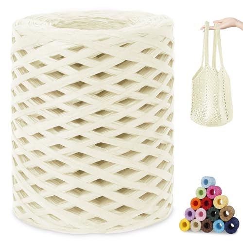 CAMAL Raffia Garn zum Häkeln, Papierdraht Bastband zum Basteln 3mm x 200m Raffia Bast Bunt Papiergarn zum Häkeln Von Taschen, Strandmütze, DIY Handarbeiten (Milchweiß) von CAMAL