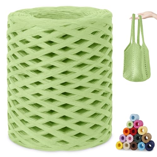 CAMAL Raffia Garn zum Häkeln, Papierdraht Bastband zum Basteln 3mm x 200m Raffia Bast Bunt Papiergarn zum Häkeln Von Taschen, Strandmütze, DIY Handarbeiten (Obst Grün) von CAMAL