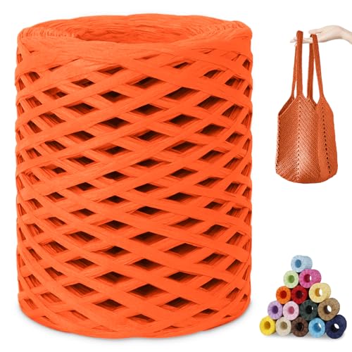 CAMAL Raffia Garn zum Häkeln, Papierdraht Bastband zum Basteln 3mm x 200m Raffia Bast Bunt Papiergarn zum Häkeln Von Taschen, Strandmütze, DIY Handarbeiten (Orange) von CAMAL