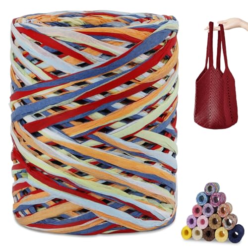 CAMAL Raffia Garn zum Häkeln, Papierdraht Bastband zum Basteln 3mm x 200m Raffia Bast Bunt Papiergarn zum Häkeln Von Taschen, Strandmütze, DIY Handarbeiten (Orange Rot) von CAMAL