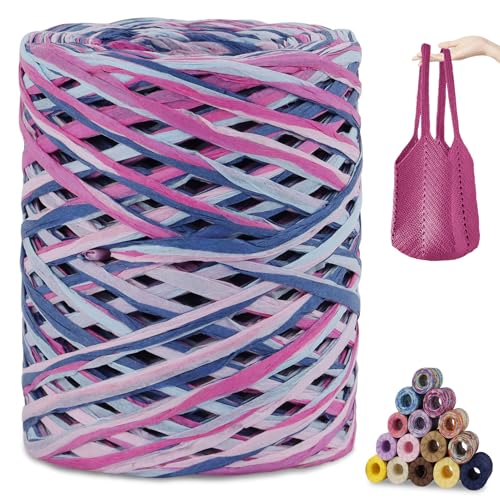 CAMAL Raffia Garn zum Häkeln, Papierdraht Bastband zum Basteln 3mm x 200m Raffia Bast Bunt Papiergarn zum Häkeln Von Taschen, Strandmütze, DIY Handarbeiten (Rose Marineblau) von CAMAL