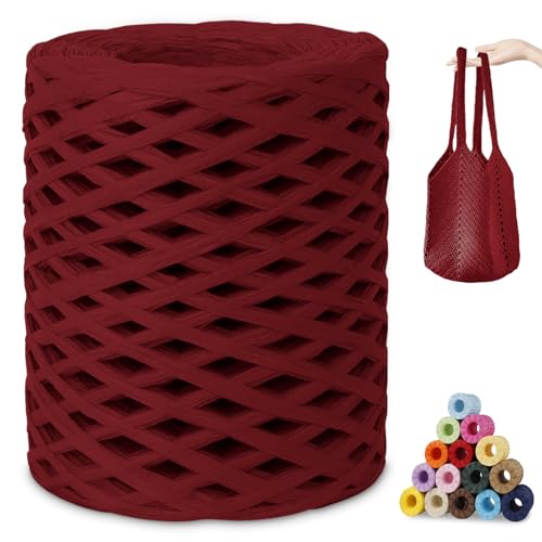 CAMAL Raffia Garn zum Häkeln, Papierdraht Bastband zum Basteln 3mm x 200m Raffia Bast Bunt Papiergarn zum Häkeln Von Taschen, Strandmütze, DIY Handarbeiten (Rot) von CAMAL