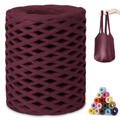 CAMAL Raffia Garn zum Häkeln, Papierdraht Bastband zum Basteln 3mm x 200m Raffia Bast Bunt Papiergarn zum Häkeln Von Taschen, Strandmütze, DIY Handarbeiten (Weinrot) von CAMAL