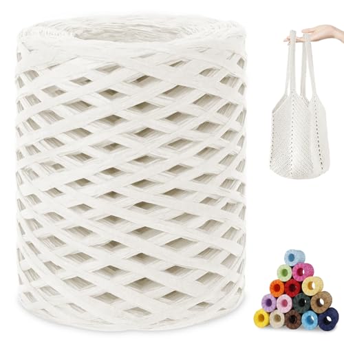 CAMAL Raffia Garn zum Häkeln, Papierdraht Bastband zum Basteln 3mm x 200m Raffia Bast Bunt Papiergarn zum Häkeln Von Taschen, Strandmütze, DIY Handarbeiten (Weiß) von CAMAL