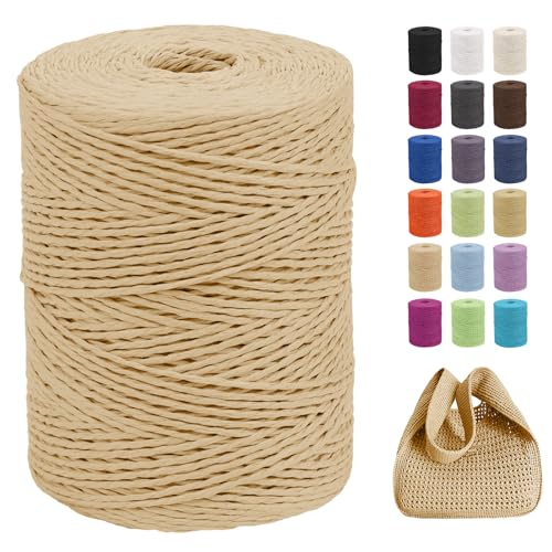 CAMAL Raffia Garn zum Häkeln Von Taschen, 2mm x 300m Geflochten Raffia Papierdraht Weich Raffia Strickgarn Bast zum Stricken Tasche, Strandmütze, DIY Handarbeiten (Helles Kaffee) von CAMAL
