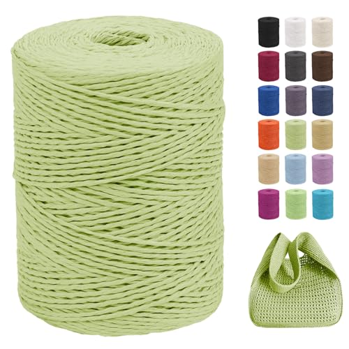CAMAL Raffia Garn zum Häkeln Von Taschen, 2mm x 300m Geflochten Raffia Papierdraht Weich Raffia Strickgarn Bast zum Stricken Tasche, Strandmütze, DIY Handarbeiten (Hellgrün) von CAMAL