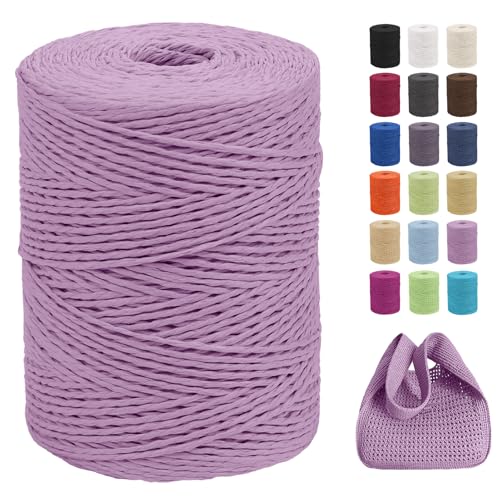 CAMAL Raffia Garn zum Häkeln Von Taschen, 2mm x 300m Geflochten Raffia Papierdraht Weich Raffia Strickgarn Bast zum Stricken Tasche, Strandmütze, DIY Handarbeiten (Hellviolett) von CAMAL