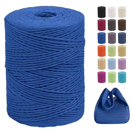 CAMAL Raffia Garn zum Häkeln Von Taschen, 2mm x 300m Geflochten Raffia Papierdraht Weich Raffia Strickgarn Bast zum Stricken Tasche, Strandmütze, DIY Handarbeiten (Königsblau) von CAMAL
