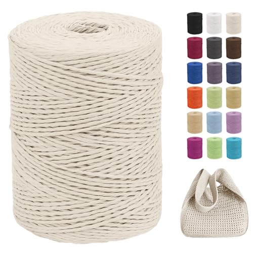 CAMAL Raffia Garn zum Häkeln Von Taschen, 2mm x 300m Geflochten Raffia Papierdraht Weich Raffia Strickgarn Bast zum Stricken Tasche, Strandmütze, DIY Handarbeiten (Milch Weiß) von CAMAL