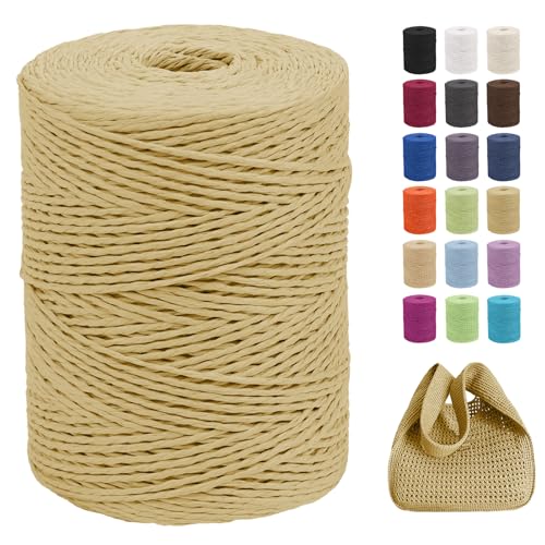 CAMAL Raffia Garn zum Häkeln Von Taschen, 2mm x 300m Geflochten Raffia Papierdraht Weich Raffia Strickgarn Bast zum Stricken Tasche, Strandmütze, DIY Handarbeiten (Raffia) von CAMAL