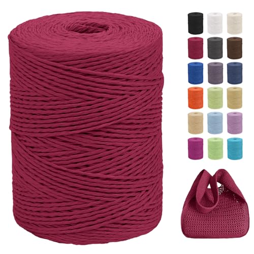 CAMAL Raffia Garn zum Häkeln Von Taschen, 2mm x 300m Geflochten Raffia Papierdraht Weich Raffia Strickgarn Bast zum Stricken Tasche, Strandmütze, DIY Handarbeiten (Rot) von CAMAL