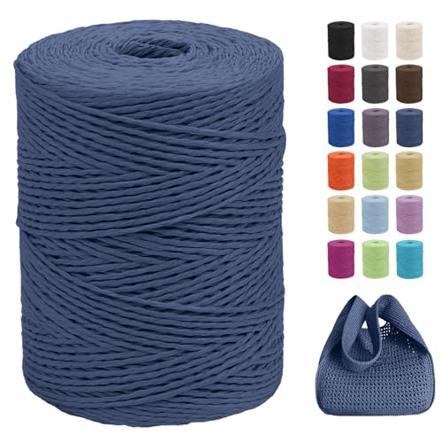 CAMAL Raffia Garn zum Häkeln Von Taschen, 2mm x 300m Geflochten Raffia Papierdraht Weich Raffia Strickgarn Bast zum Stricken Tasche, Strandmütze, DIY Handarbeiten (Tiefblau) von CAMAL