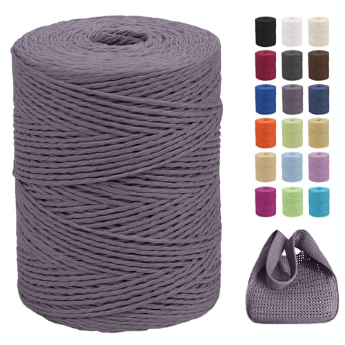 CAMAL Raffia Garn zum Häkeln Von Taschen, 2mm x 300m Geflochten Raffia Papierdraht Weich Raffia Strickgarn Bast zum Stricken Tasche, Strandmütze, DIY Handarbeiten (Tiefes Violett) von CAMAL