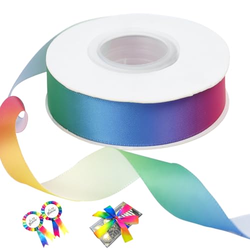 CAMAL Regenbogenfarben, 4cm x 22m Einseitiger Regenbogen Seidenband Geschenkband Stoff, Geschenkband Breit Satinband Bunt Dekoband für Geschenkschleife, Blumenstrauß, Party von CAMAL
