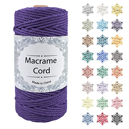 Makramee Garn, CAMAL 3mm x 100m Baumwollgarn Kordel Baumwollkordel für Wandbehänge, Pflanzenhalter, Geschenkverpackungen und Dekorationen (3mm x 100m, Dunkelviolett) von CAMAL