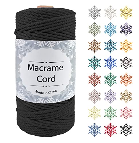 Makramee Garn, CAMAL 3mm x 100m Baumwollgarn Kordel Baumwollkordel für Wandbehänge, Pflanzenhalter, Geschenkverpackungen und Dekorationen (3mm x 100m, Schwarz) von CAMAL