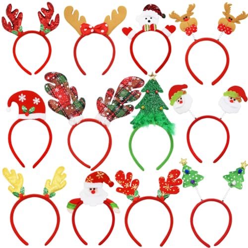 CAMIRUS 12 x Weihnachts-Stirnbänder, niedlicher Weihnachts-Kopf-Hutaufsatz, Weihnachts-Rentier-Kopf-Bopper, Partyhüte für Weihnachtsfeier, jährliche Feiertage, Fotoautomaten von CAMIRUS