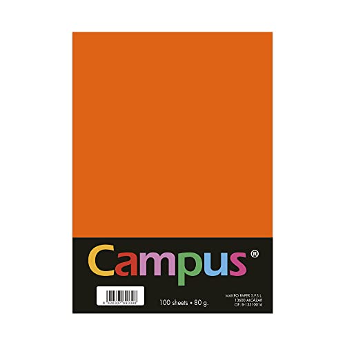 Plus Office Buntpapier, A4, 80 g/m², 210 x 297 mm, A4-Papier, weich, ideal für Buchbinden, Büro, Zeichnen, Basteln, Neonorange von Campus