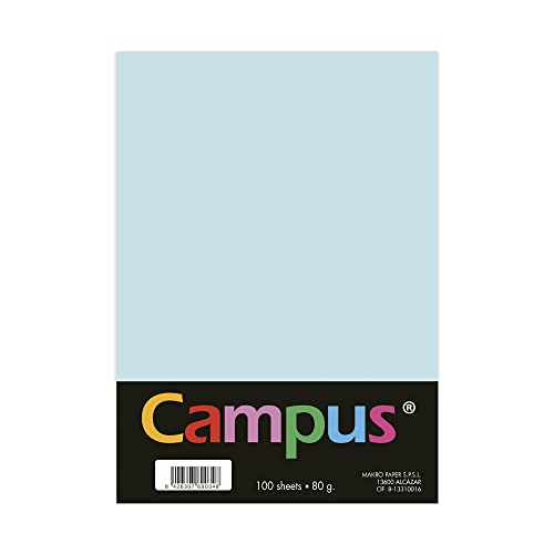 Plus Office Buntpapier, A4, 80 g/m², 210 x 297 mm, A4-Papier, weich, ideal für Buchbinden, Büro, Zeichnen und Basteln, Himmelblau von Campus