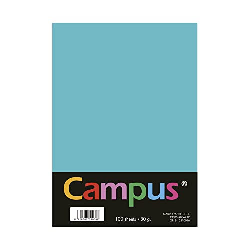 Campus - A4 100 Stück 80g/m² Buntpapier 210x297mm Farbpapier A4 Soft Touch Papier, perfekt für Buchbinderung, Büro, Zeichnen und Basteln, Türkis von Campus