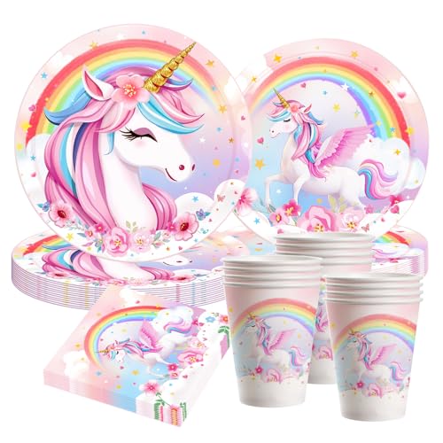 3D Einhorn Partygeschirr Set, 50-teiliges Einhorn Geburtstag Set mit Papptellern, Tassenn & Servietten für Magische Kindergeburtstag Einhorn Party Deko 3D Einhorn Partygeschirr Set, 50-teiliges Einhorn Geburtstag Set mit Papptellern, Tassenn & Servietten für Magische Kindergeburtstag Einhorn Party Deko von CANCJ