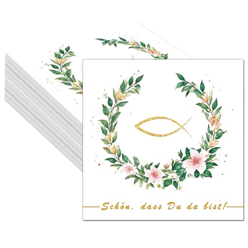 40 Stück Servietten Konfirmation,Fisch Servietten mit 'Schön, dass du da bist!' – Fisch-Tischdekoration für Taufe, Kommunion, Konfirmation, Geburtstag – Ideal für Jungen & Mädchen – 33x33 cm 40 Stück Servietten Konfirmation,Fisch Servietten mit 'Schön, dass du da bist!' – Fisch-Tischdekoration für Taufe, Kommunion, Konfirmation, Geburtstag – Ideal für Jungen & Mädchen – 33x33 cm von CANCJ