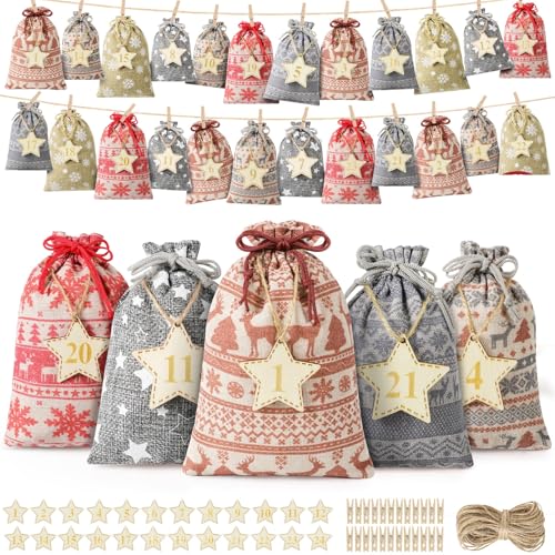 Adventskalender zum Befüllen, 24 Stück Weihnachtskalender 2025 Adventskalender Selbst Befüllen Stoffbeutel mit Holz Zahlen Säckchen Weihnachten Deko Geschenktüten Weihnachten für Kinder & Erwachsene Adventskalender zum Befüllen, 24 Stück Weihnachtskalender 2025 Adventskalender Selbst Befüllen Stoffbeutel mit Holz Zahlen Säckchen Weihnachten Deko Geschenktüten Weihnachten für Kinder & Erwachsene von CANCJ