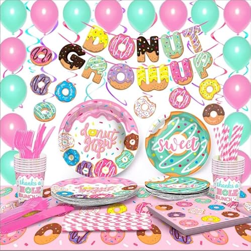CANCJ Donut Partygeschirr Set für 10 Gäste – Bunte Pappteller 9"/7", Tassen, Servietten – Donut Geburtstag Deko Kinder Donuts Motto Party Einweggeschirr für Mädchen Jungen Feier von CANCJ