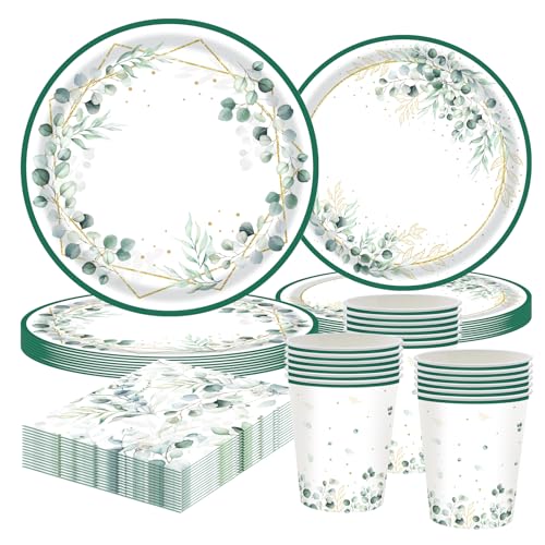 Eukalyptus Grün Partygeschirr Set, 50-teiliges Geburtstagsset mit Tellern, Tassenn & Servietten – Botanisches Design für Kindergeburtstag Junge Mädchen Elegante Feiern & Deko Partys Eukalyptus Grün Partygeschirr Set, 50-teiliges Geburtstagsset mit Tellern, Tassenn & Servietten – Botanisches Design für Kindergeburtstag Junge Mädchen Elegante Feiern & Deko Partys von CANCJ