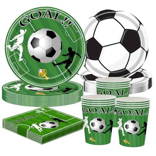 Fußball Partygeschirr Set für 10 Gäste, Fussball Deko Geburtstag Kinder, 10 Pappteller PappTassen,Servietten, Fußball Party Deko Jungen Mädchen Mottoparty Kindergeburtstag Deko von CANCJ