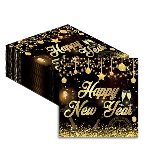 Silvester Servietten 2025,40 Stück Happy New Year Servietten Schwarz Gold Silvester Neujahr Deko mit Goldmetallischer Aufschrift,Silvesterdeko Napkins Deko Tischdeko für Neujahr Party Dekoration Silvester Servietten 2025,40 Stück Happy New Year Servietten Schwarz Gold Silvester Neujahr Deko mit Goldmetallischer Aufschrift,Silvesterdeko Napkins Deko Tischdeko für Neujahr Party Dekoration von CANCJ