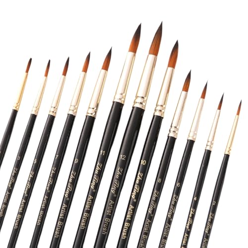 12 Stück Pinselset Malen, Premium Künstlerpinsel, Aquarellpinsel Set, Runde Spitze Pinsel Set ideal für Feine Malpinsel, Malen nach Zahlen Pinsel,Miniatur Pinsel, pinselset acrylfarben, Modell Pinsel von CANCYCC